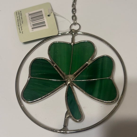 Green Shamrock Stained Glass Hanging Ornaments- Set of 3 NWT - Picture 2 of 3